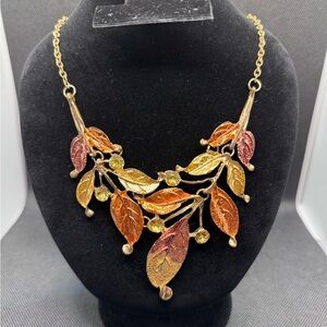 Gold-tones and Orange Leaf Statement Necklace